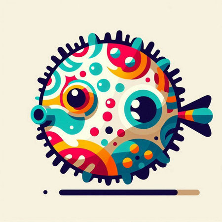 Pufferfish. Vector illustration of a fish with eyes and mouth.のイラスト素材