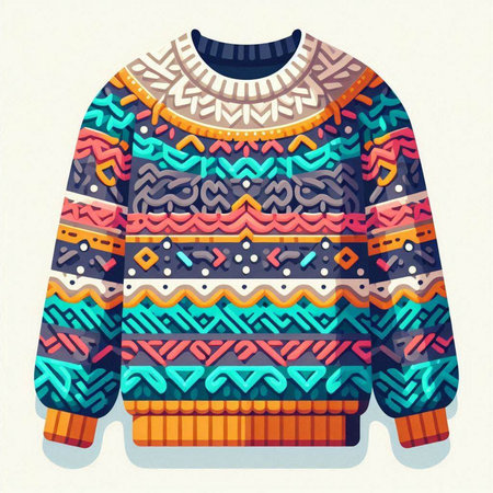 Knitted sweater with a pattern in the style of folk art. Vector illustration.のイラスト素材