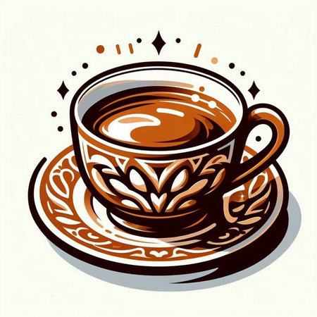 Cup of coffee on a saucer. Hand drawn vector illustration.のイラスト素材