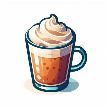 Coffee with whipped cream in a cup. Vector illustration.のイラスト素材