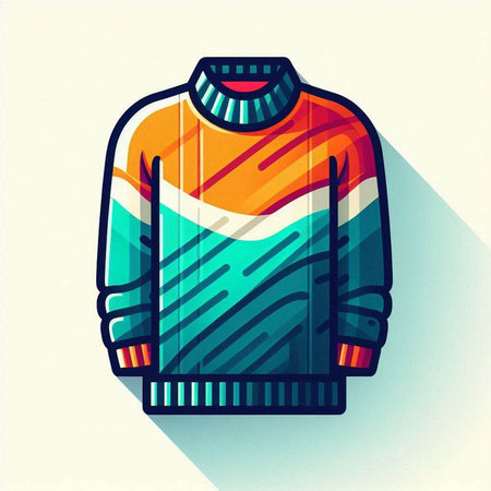 Colorful sweater with long shadow on white background. Vector illustration.のイラスト素材