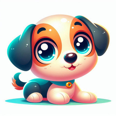 Cute cartoon dog sitting on a white background. Vector illustration.のイラスト素材