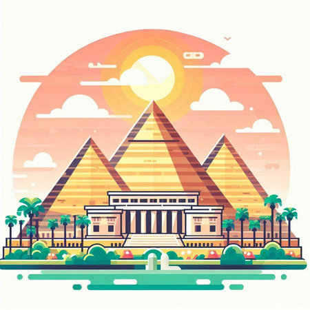 Egyptian pyramid. Vector illustration in flat style. EPS 10.のイラスト素材