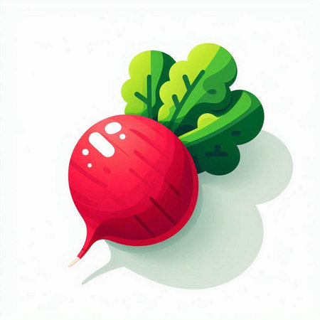 Radish with green leaves on a white background. Vector illustration.のイラスト素材