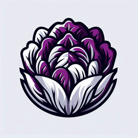 Illustration of a purple cabbage in a cartoon style on a light backgroundのイラスト素材