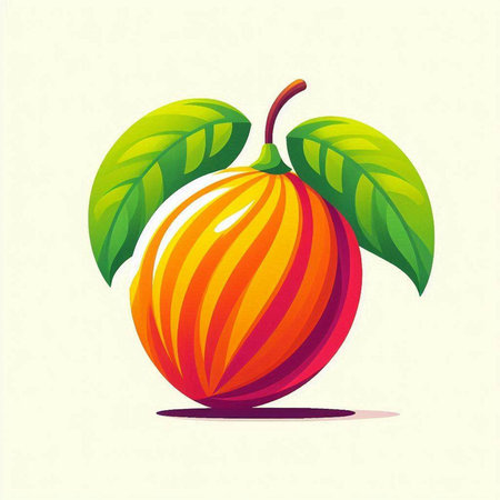 peach with leaves on a light background, vector illustration, epsのイラスト素材