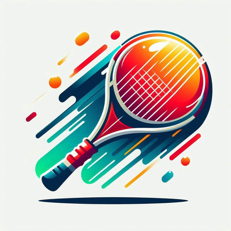 Tennis racket and ball on a colorful background. Vector illustration.のイラスト素材