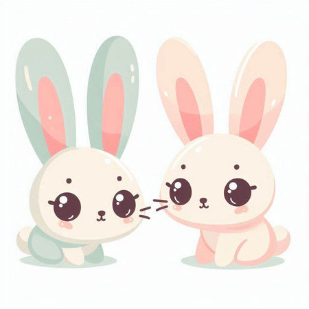 Cute little bunny couple isolated on white background. Vector illustration.のイラスト素材