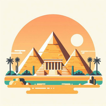 Egyptian pyramids. Vector illustration in flat style. Egypt.のイラスト素材