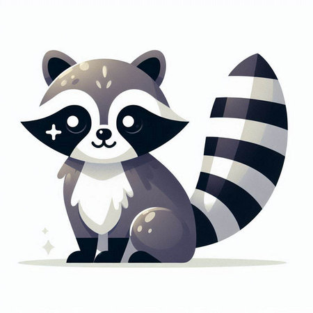 Cute raccoon cartoon character on white background. Vector illustration.のイラスト素材