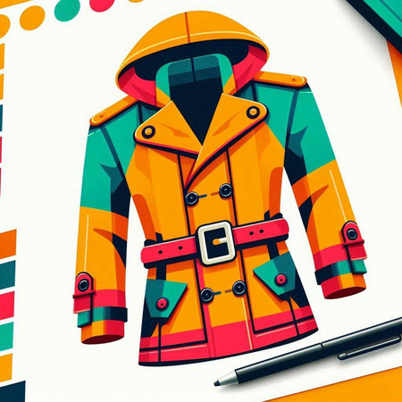 Fashionable winter coat with hood and pen. Vector illustration.のイラスト素材
