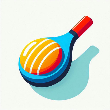 Tennis racket and ball icon. Vector illustration in flat style.のイラスト素材
