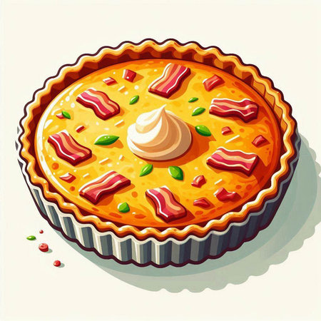 Illustration of a pie with bacon and sour cream on a white backgroundのイラスト素材