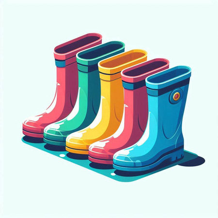 Colorful rubber boots isolated on a white background. Vector illustration.のイラスト素材