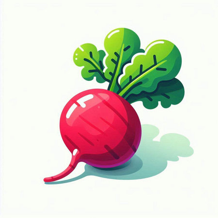 Radish with green leaves on a white background. Vector illustration.のイラスト素材