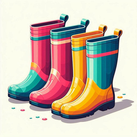 Colorful rubber boots on a white background. Vector illustration. Eps 10のイラスト素材