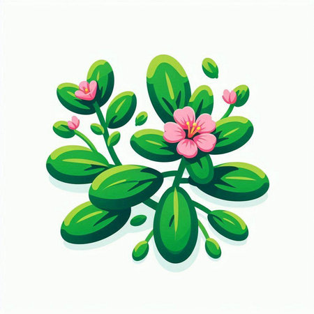 Illustration of a pink flower with green leaves on a white backgroundのイラスト素材