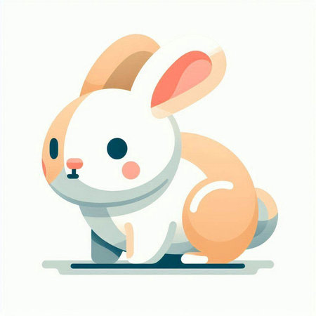 Cute cartoon rabbit on white background. Vector illustration in flat style.のイラスト素材