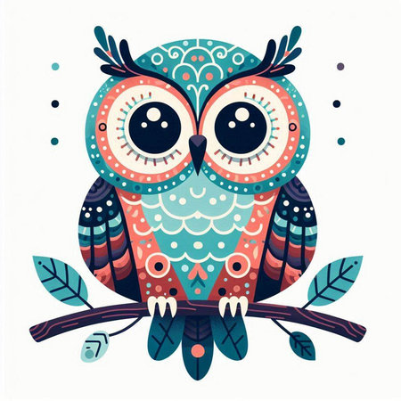 Hand drawn cute owl. Vector illustration in scandinavian style.のイラスト素材