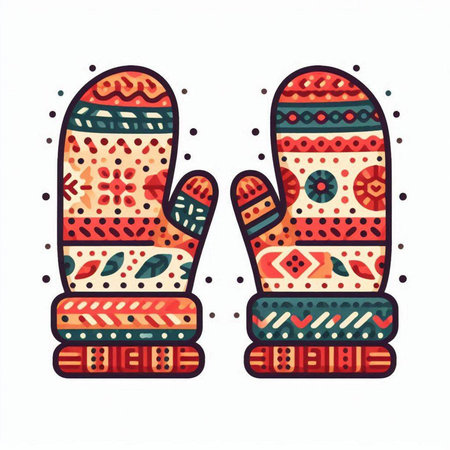 Hand drawn vector illustration of a pair of knitted mittens.のイラスト素材