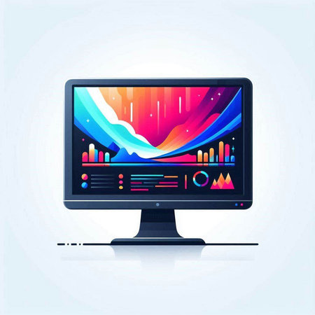 Computer monitor with colorful business graph on the screen. Vector illustration.のイラスト素材