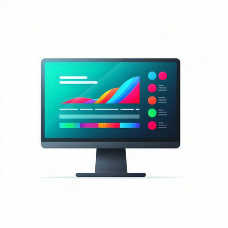 Computer monitor with colorful chart on white background. Vector illustration. Eps 10のイラスト素材