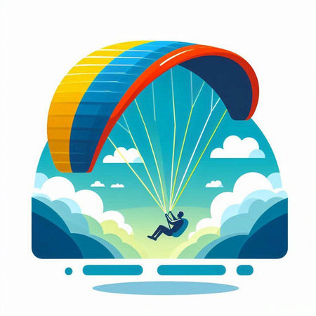 Paraglider flying in the sky with clouds, vector illustrationのイラスト素材