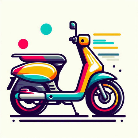 Colorful scooter on white background. Vector illustration in flat style.のイラスト素材