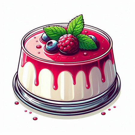 Panna cotta with raspberries and blueberries. Vector illustration.のイラスト素材
