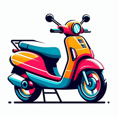 Colorful scooter on a white background. Vector illustration in retro style.のイラスト素材