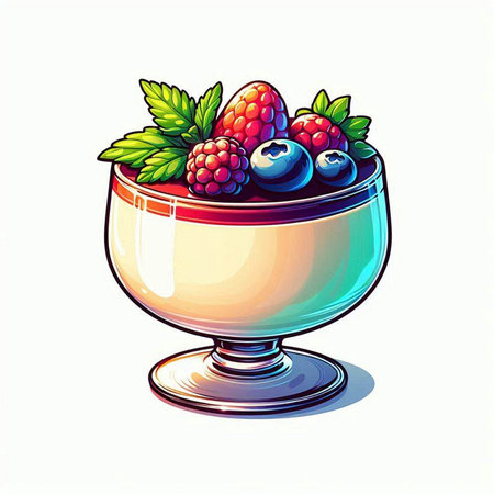 Vector illustration of a glass bowl with berries on a white background.のイラスト素材