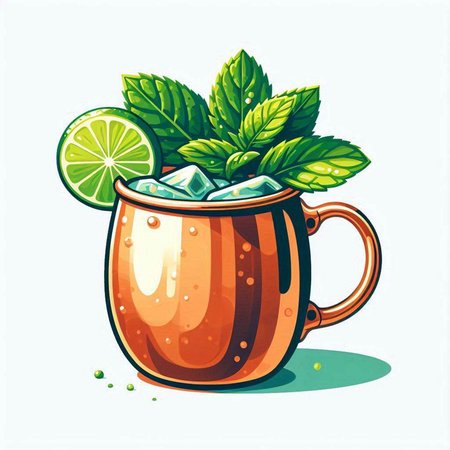 Cocktail with lime and mint in a mug. Vector illustration.のイラスト素材