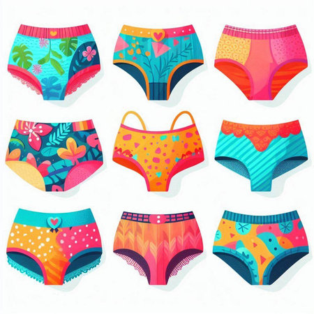 Women's underwear set. Different types of underwear. Vector illustration.のイラスト素材