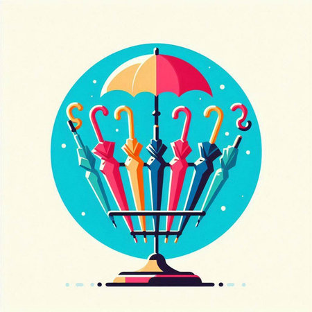 Umbrella and umbrellas in the shape of an umbrella. Vector illustration.のイラスト素材