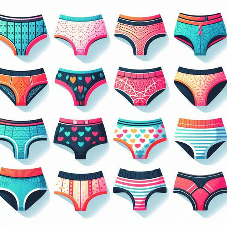 Women's underwear. Set of different types of panties. Vector illustration.のイラスト素材