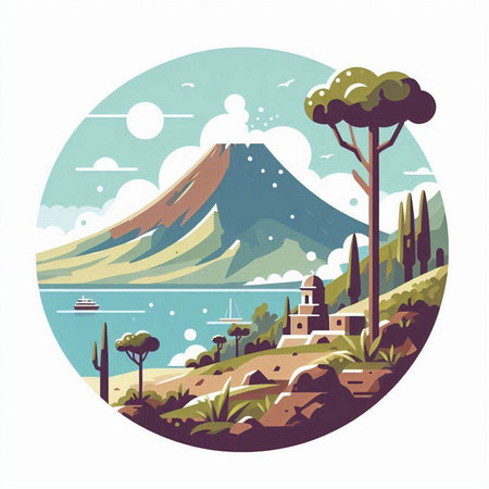 Mt. Fuji, Japan. Vector illustration in retro style.のイラスト素材