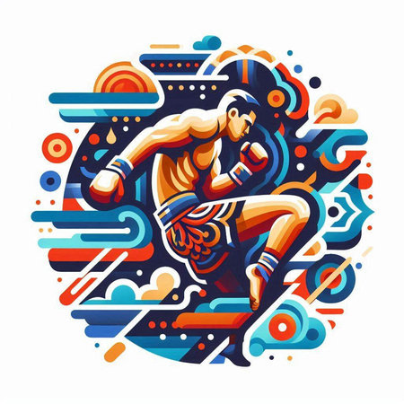 Muay Thai, Thai Martial Art. Vector illustration of Thai fighter.のイラスト素材