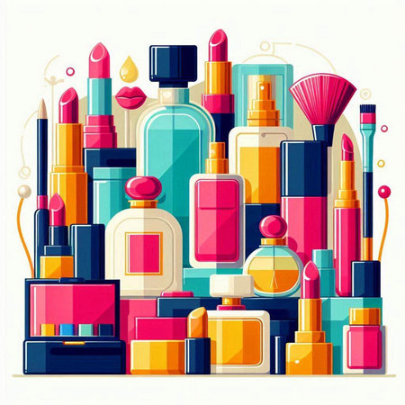 Cosmetics and make-up products. Vector illustration in flat styleのイラスト素材