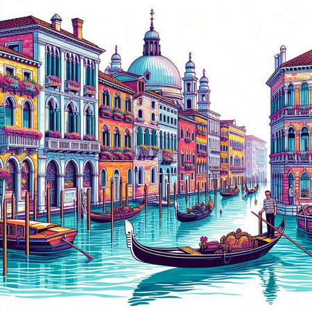 Venice gondola in the morning, Italy. Vector illustrationのイラスト素材