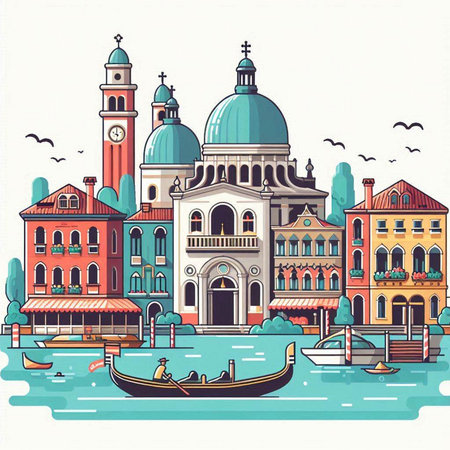 Gondola on the Grand Canal in Venice, Italy. Vector illustration.のイラスト素材
