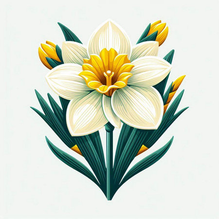 Beautiful narcissus flowers in retro style on light background. Vector illustration.のイラスト素材