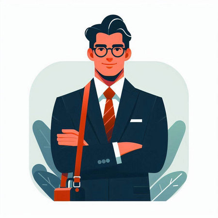 Businessman in a suit and glasses. Vector illustration in flat styleのイラスト素材