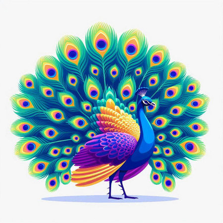 Peacock with beautiful feathers on a white background. Vector illustration.のイラスト素材