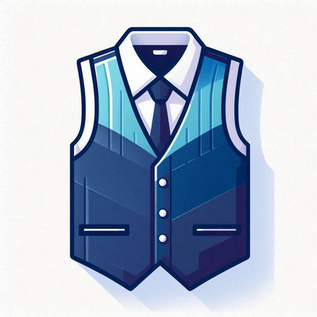 Illustration of a blue vest with a necktie on a white backgroundのイラスト素材