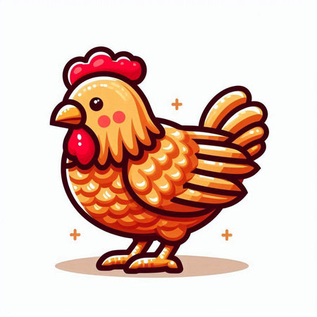 Vector illustration of a cute cartoon rooster isolated on white background.のイラスト素材