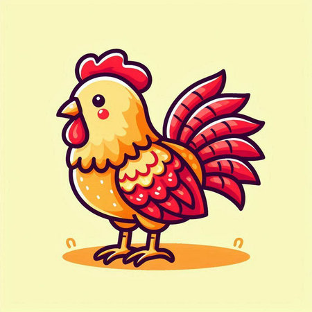 Cute rooster cartoon vector illustration. Isolated on yellow background.のイラスト素材