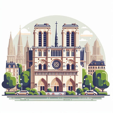 Notre Dame de Paris, France. Vector illustration in flat styleのイラスト素材