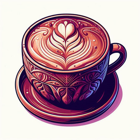 Coffee cup with latte art design. Vector illustration.のイラスト素材