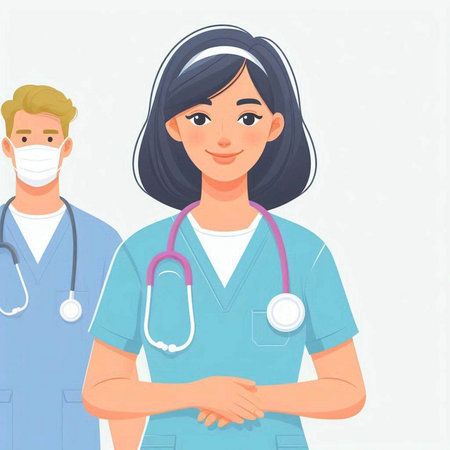 Female doctor in a medical gown with a stethoscope. Vector illustrationのイラスト素材