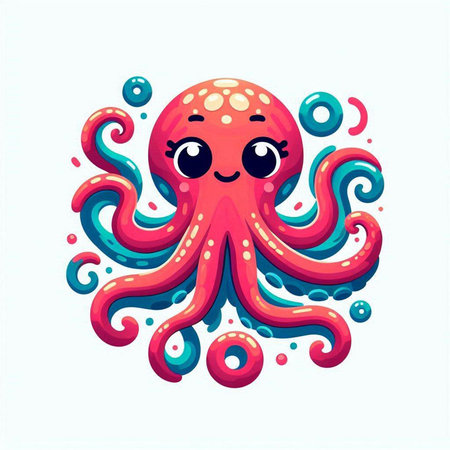 Cute cartoon octopus character. Vector illustration in flat style.のイラスト素材